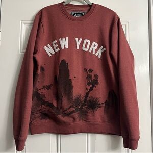 Blind Rooster Faded Red Asian Graphic New York Sweatshirt Size Large